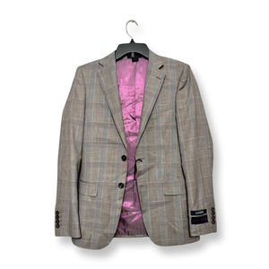 Zanetti Mens Two Button Suit Jacket Brown 100% Wool Plaid Lined Notch 36 New